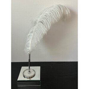 Elegant Feather Quill Pen Holder with Glass Base & Four Matching Glass Coasters